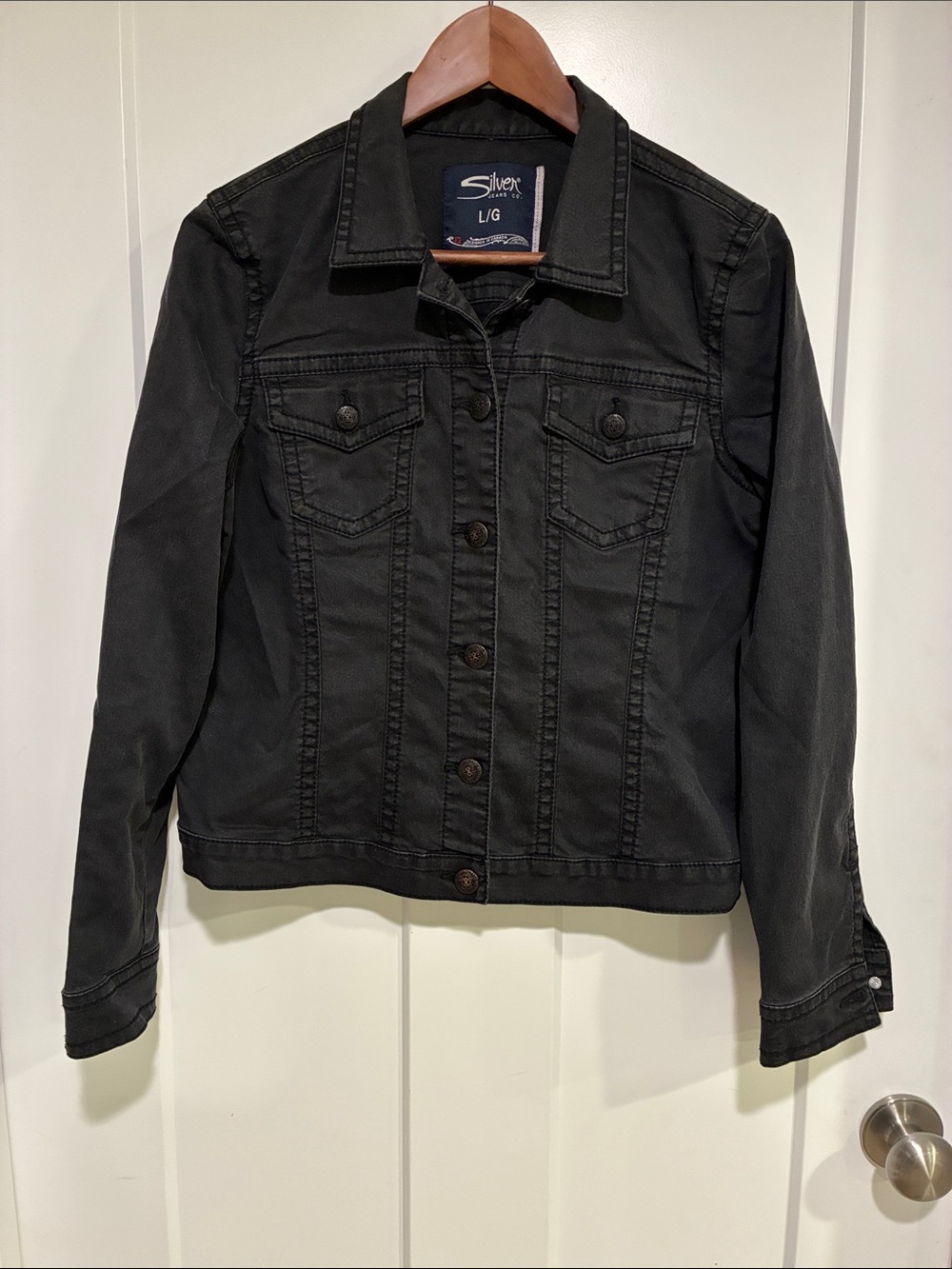 Silver Jeans Black Women's Denim Jacket with Button Front